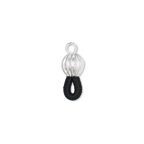 Eyeglass holder, rubber and silver-plated brass, black, 15x6.5mm with 6.5mm corrugated round. Sold per pkg of 500. image number 0