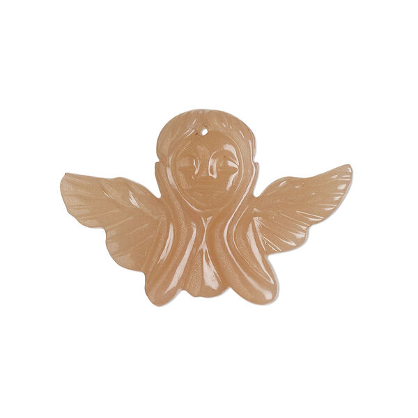 Peach moonstone 1pkg1, hand-cut top-drilled angel focal natural B grade, 29x19mm-31x21mm image number 0