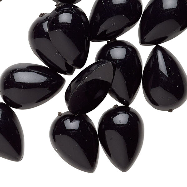 Cabochon, acrylic, opaque black, 18x13mm non-calibrated teardrop. Sold per pkg of 24. image number 0
