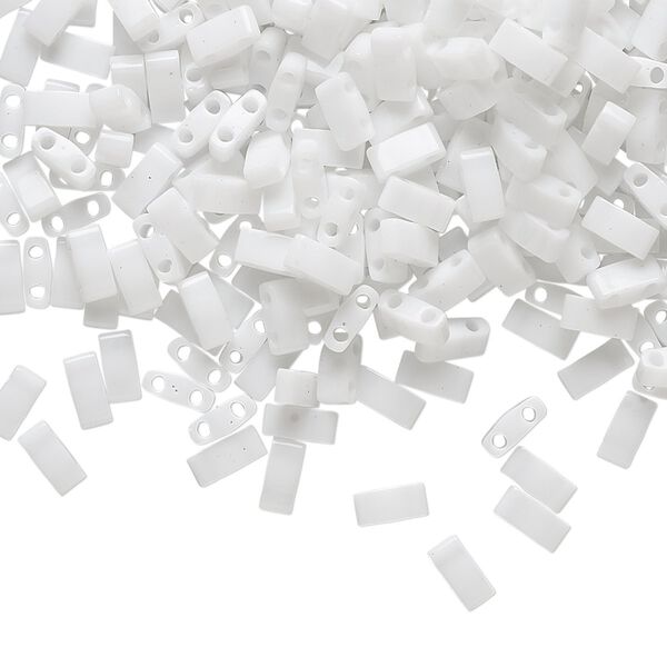 Seed bead, TILA®, glass, pkg/10g, 5x2.3mm half tila rectangle, opaque white, (HTL-402). image number 0