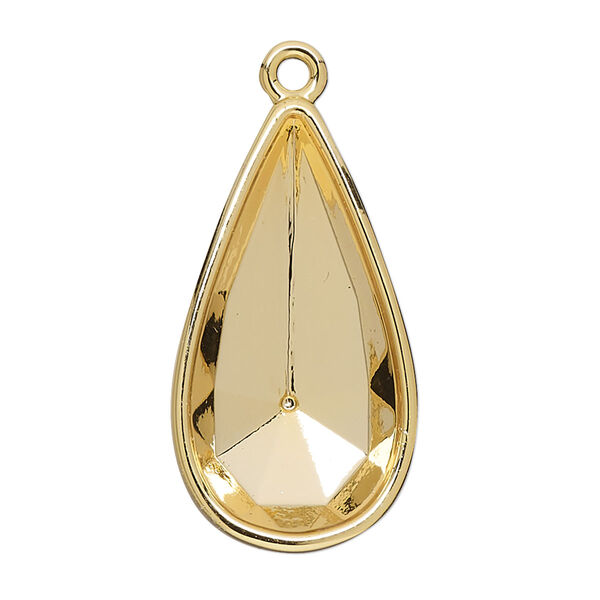 Focal, Almost Instant Jewelry®, gold-finished "pewter" (zinc-based alloy), 33x18mm teardrop with 30x15mm teardrop glue-in setting (4322). Sold individually. image number 0