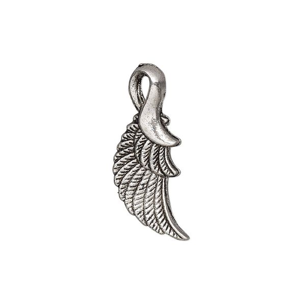 Charm, antique silver-plated "pewter" (zinc-based alloy), 28x12mm 3D wing. Sold per pkg of 4. image number 0
