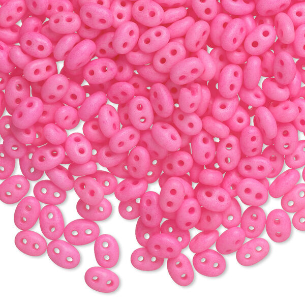 Seed bead, Preciosa Twin™ Czech glass, pkg/250g, 5x2.5mm oval, opaque matte neon pink, (36777). image number 0