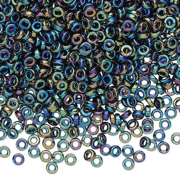 Seed bead, Miyuki, glass, pkg/50g, 3x1.3mm spacer rondelle, opaque metallic iris variegated blue, (SPR3-455). image number 0