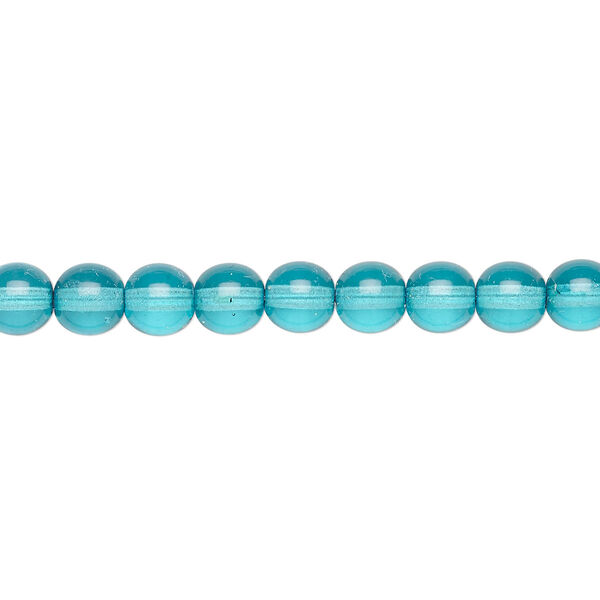 Bead, Czech dipped décor glass druk, turquoise blue, 6mm round. Sold per 15-1/2" to 16" strand. image number 0