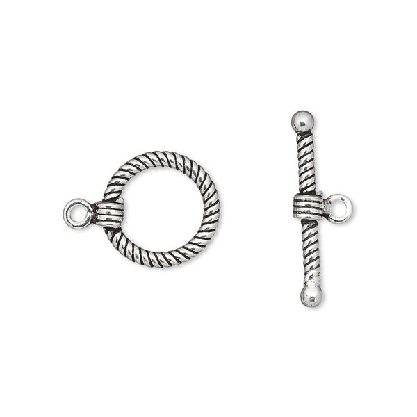 Clasp, toggle, antiqued sterling silver, 12mm twisted round. Sold individually. image number 0