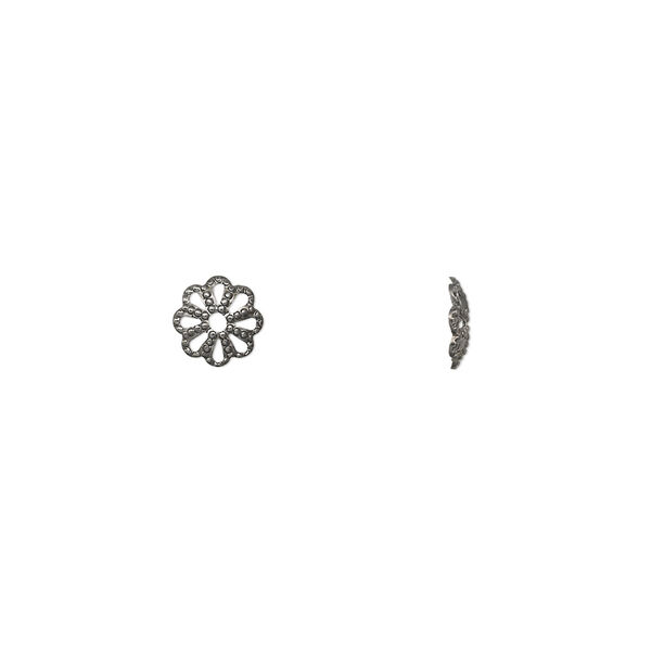 Bead cap, gunmetal-plated brass, stamped, 6x1mm fancy round with cutout pattern, fits 6-8mm bead. Sold per pkg of 100. image number 0