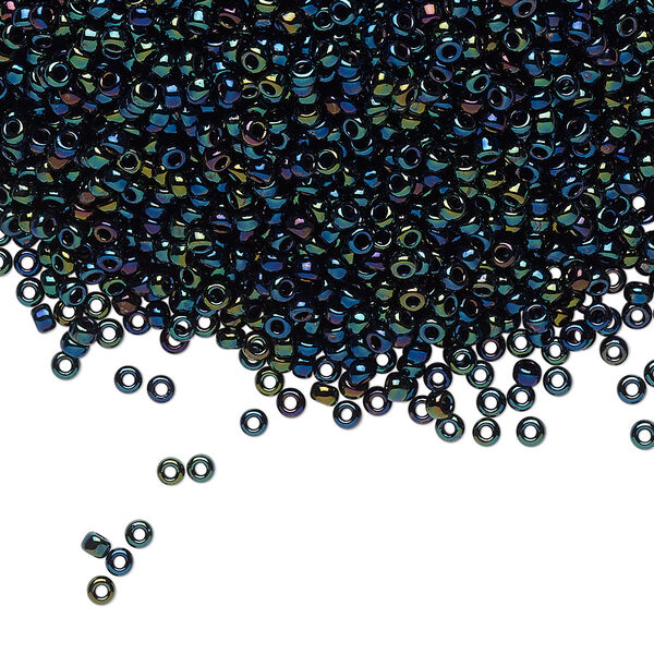 Seed bead, Miyuki, glass, pkg/250g, #11 rocaille, opaque metallic iris dark blue, (RR-452). image number 0