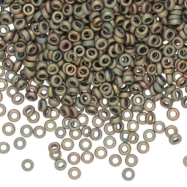 Seed bead, Miyuki, glass, pkg/250g, 3x1.3mm spacer rondelle, opaque iris khaki, (SPR3-2035). image number 0