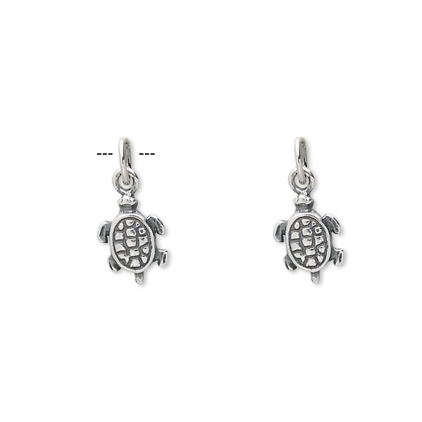 Charm, sterling silver, 9x7mm turtle. Sold per pkg of 2. image number 0