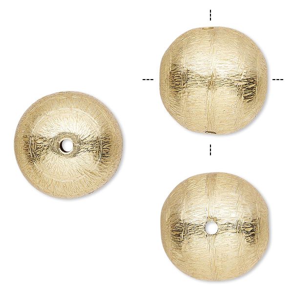 Bead, gold-finished copper, 16mm cross-drilled brushed round with lines. Sold per pkg of 2. image number 0