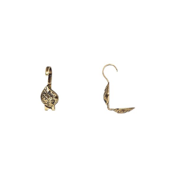 Bead tip, Hot Tips®, antique gold-plated brass, 9x5mm bottom clamp-on leaf with open loop. Sold per pkg of 100. image number 0