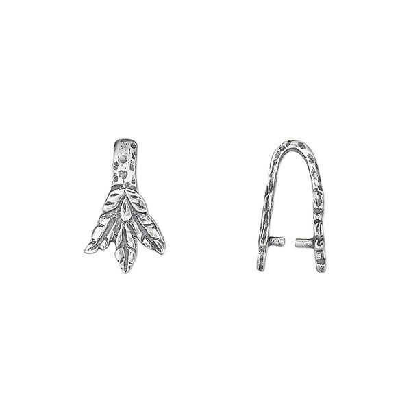 Bail, JBB Findings, ice-pick, antiqued sterling silver, 14x8mm fancy leaf, 9mm grip length. Sold individually. image number 0