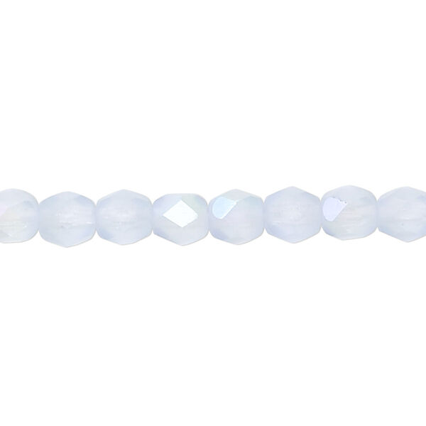 Bead, Czech fire-polished glass, matte ice blue AB, 6mm faceted round. Sold per 15-1/2" to 16" strand. image number 0