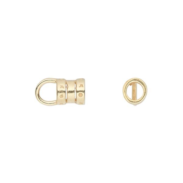 Crimp end, JBB Findings, gold-plated pewter (tin-based alloy), 7x6mm tube with loop, 4mm inside diameter. Sold per pkg of 2. image number 0