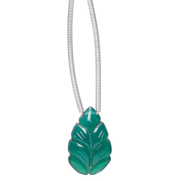 Green onyx 1pkg1, hand-cut top-drilled carved leaf bead 18x12mm image number 0