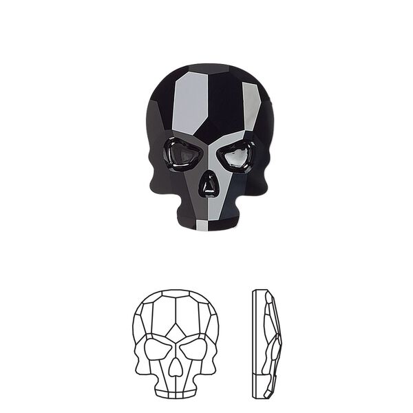 Flat back 1pk jet, Crystal Passions® 18x14mm skull 2856 image number 0