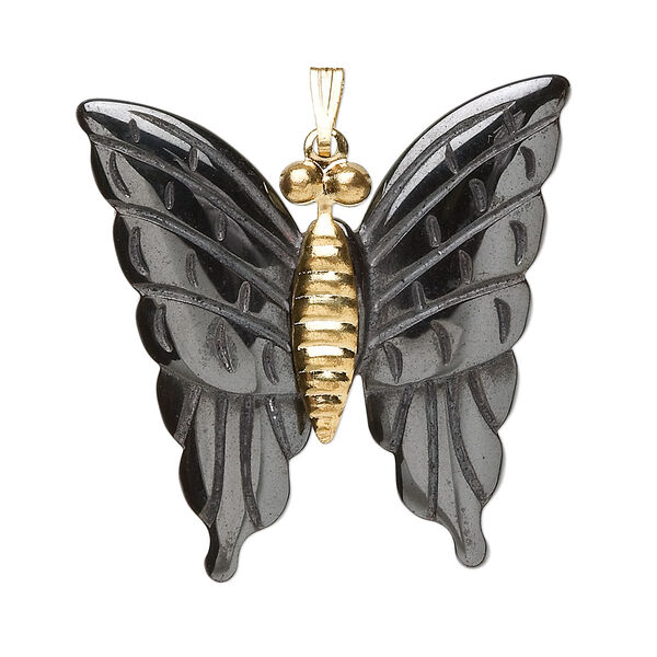 Hemalyke™ / brass 1pkg2, gold-finished / silver-finished butterfly pendant 32x30mm image number 0