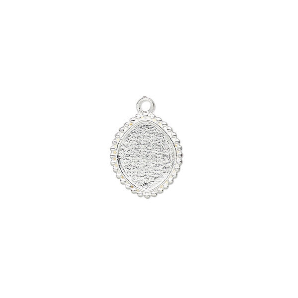 Drop, silver-plated brass, 12.5x11 marquise with beaded edge and 10x8mm pure leaf setting. Sold individually. image number 0