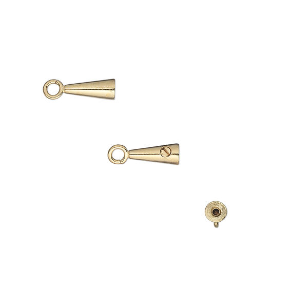 Crimp, Screw-Tite Crimps™, gold-plated brass, 8x3mm cone, for wire up to 0.024 inches. Sold per pkg of 10. image number 0