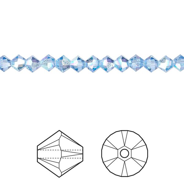 Bead 48pk light sapphire AB, Crystal Passions® 4mm bicone 5328 image number 0