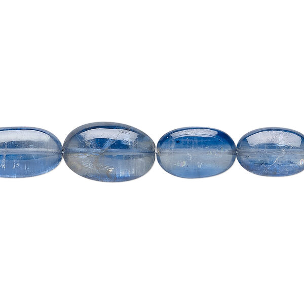 Blue kyanite 1pkg1, hand-cut puffed oval bead natural 7 inch graduated 7x4mm-12x9mm image number 0