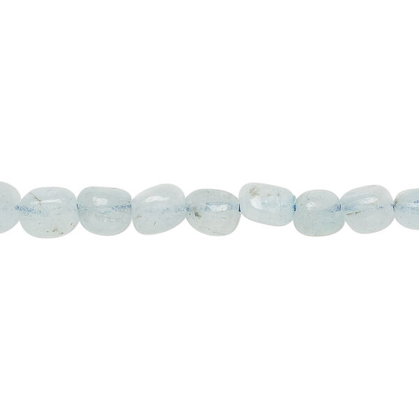 Bead, aquamarine (dyed / heated), small to medium pebble, Mohs hardness 7-1/2 to 8. Sold per 15-inch strand. image number 0