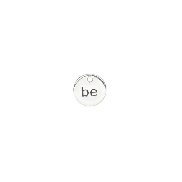 Drop, sterling silver and enamel, black, 8mm single-sided round with "be." Sold individually. image number 0