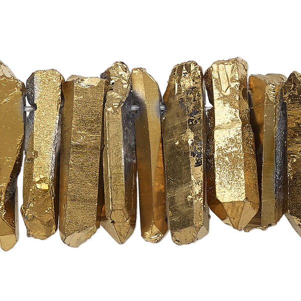 Quartz crystal 1pkg1, electroplated hand-cut top-drilled natural point bead 4 inch 25x4mm-35x10mm image number 0