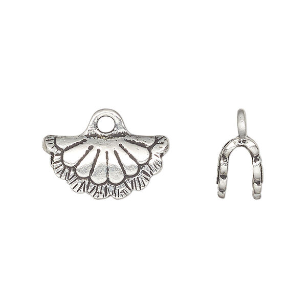 Crimp end, TierraCast®, antique silver-plated pewter (tin-based alloy), 18.5x9mm double-sided concho. Sold per pkg of 2. image number 0
