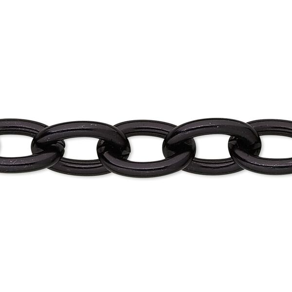 Chain, anodized aluminum, black, 11mm cable. Sold per pkg of 5 feet. image number 0