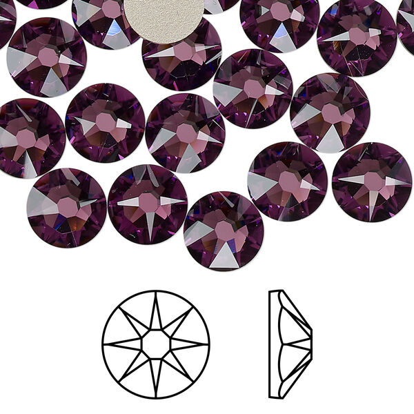 Flat back 144pk amethyst foil back, Swarovski® 8.412-8.672mm rose round SS40 2088 image number 0