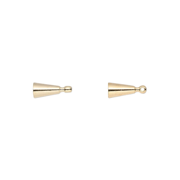 Bead end, glue-on, gold-finished brass, 6.5x4mm cone with loop. Sold per pkg of 12. image number 0