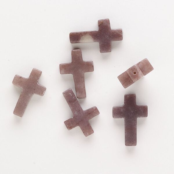 Purple aventurine 1pkg6, half-drilled cross drop natural 21x15mm-23x16mm image number 0