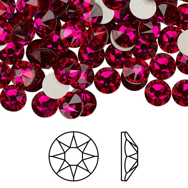 Flat back 288pk ruby foil back, Swarovski® 6.32-6.5mm rose round SS30 2088 image number 0