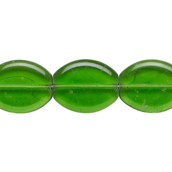 Bead, glass, translucent dark green, 17x14mm flat oval. Sold per 15-1/2" to 16" strand. image number 0