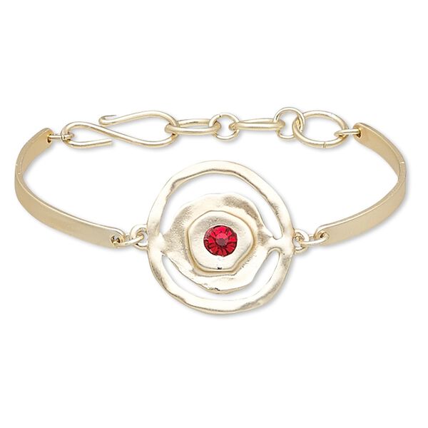 Bracelet, glass rhinestone and gold-finished "pewter" (zinc-based alloy), red, 23mm matte round, 6 inches with hook-and-eye clasp. Sold individually. image number 0
