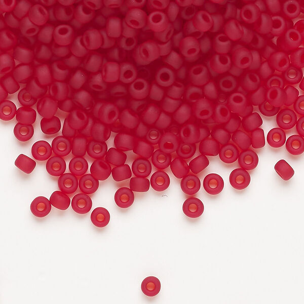Seed bead, Miyuki, glass, pkg/50g, #8 rocaille, translucent matte ruby (RR-141F). image number 0