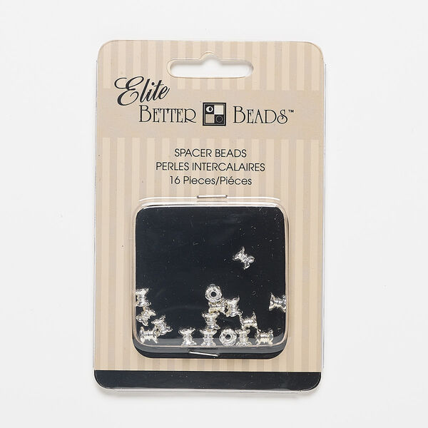 Bead cap, silver-finished "pewter" (zinc-based alloy), 5x5mm double round, fits 4mm bead. Sold per pkg of 16. image number 0
