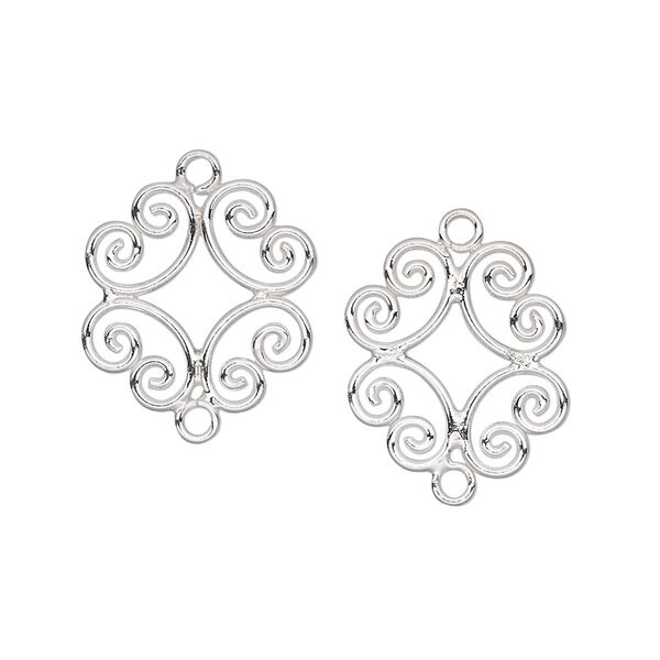 Link, sterling silver, 19x15mm double-sided fancy. Sold per pkg of 2. image number 0