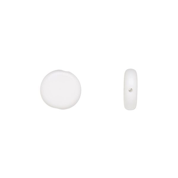 Bead, Czech pressed glass, opaque white, 10mm flat round. Sold per 15-1/2" to 16" strand, approximately 40 beads. image number 0