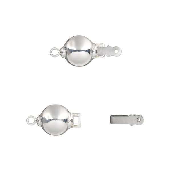 Clasp, tab, sterling silver and stainless steel, 8mm ball. Sold individually. image number 0