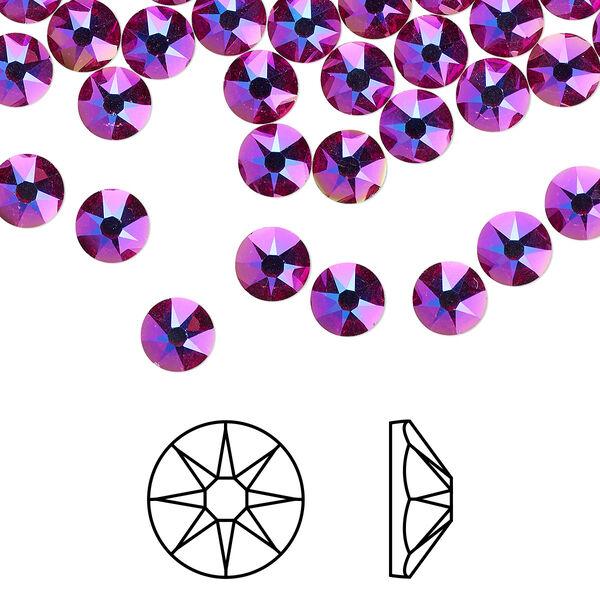 Flat back 1440pk fuchsia shimmer foil back, Swarovski® 4.6-4.8mm rose round SS20 2088 image number 0
