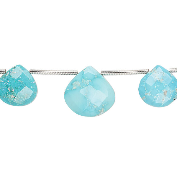Imperial crown turquoise 1pkg7, hand-cut top-drilled faceted puffed teardrop bead natural graduated 9-13mm image number 0