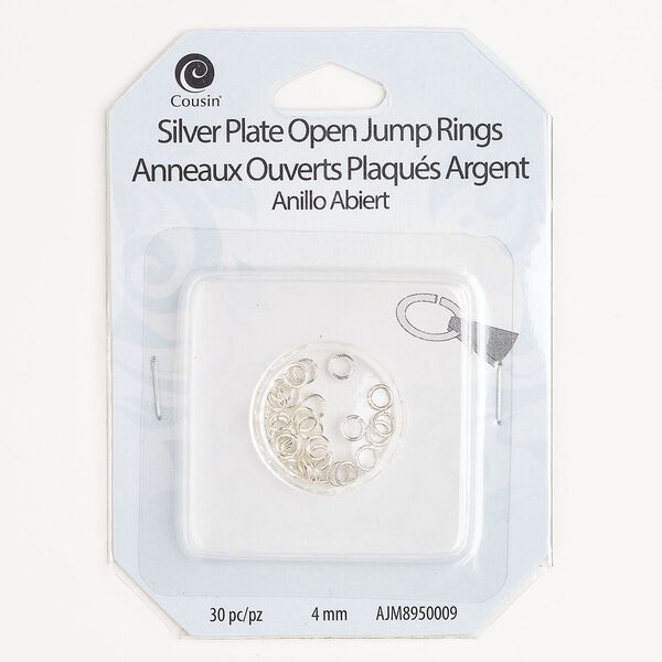 Jump ring brass 30pk 4mm open round, 2.7mm inside diameter 21 gauge, silver finish image number 0