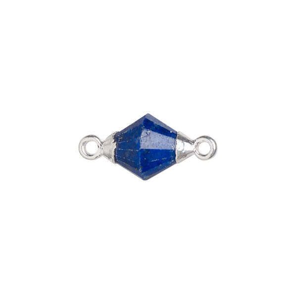 Lapis lazuli / sterling silver 1pkg1, electroplated hand-cut faceted bicone link natural 12x8mm image number 0