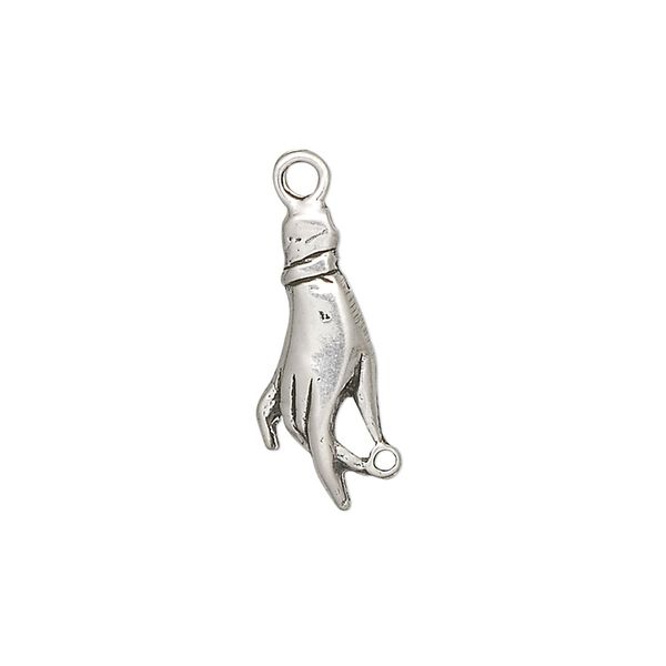 Charm, antiqued sterling silver, 19x8mm hand with loop. Sold individually. image number 0