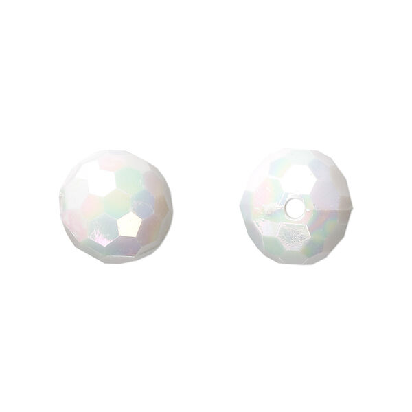 Bead, acrylic, white AB, 12mm faceted round. Sold per 100-gram pkg, approximately 100 beads. image number 0