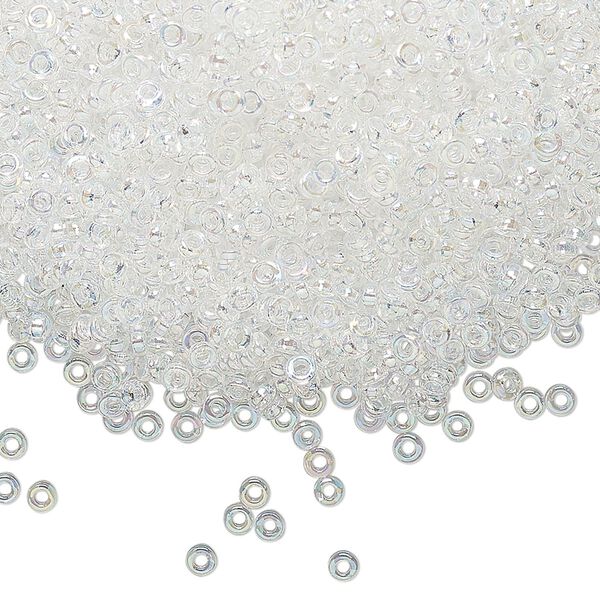 Seed bead, Miyuki, glass, pkg/10g, 2.2x1mm spacer rondelle, translucent AB clear, (SPR2.2-250). image number 0