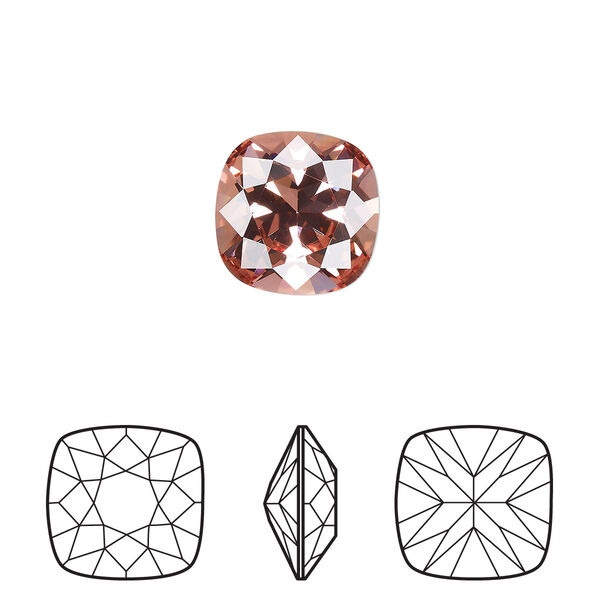 Fancy stone 1pk rose peach foil back, Crystal Passions® 12mm cushion 4470 image number 0